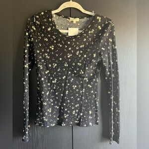 Waffle Knit Floral Long Sleeve Top